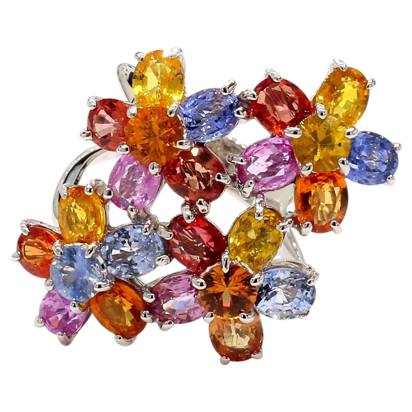 Anello floreale con zaffiro multicolore da 1,39 carati, misura 6