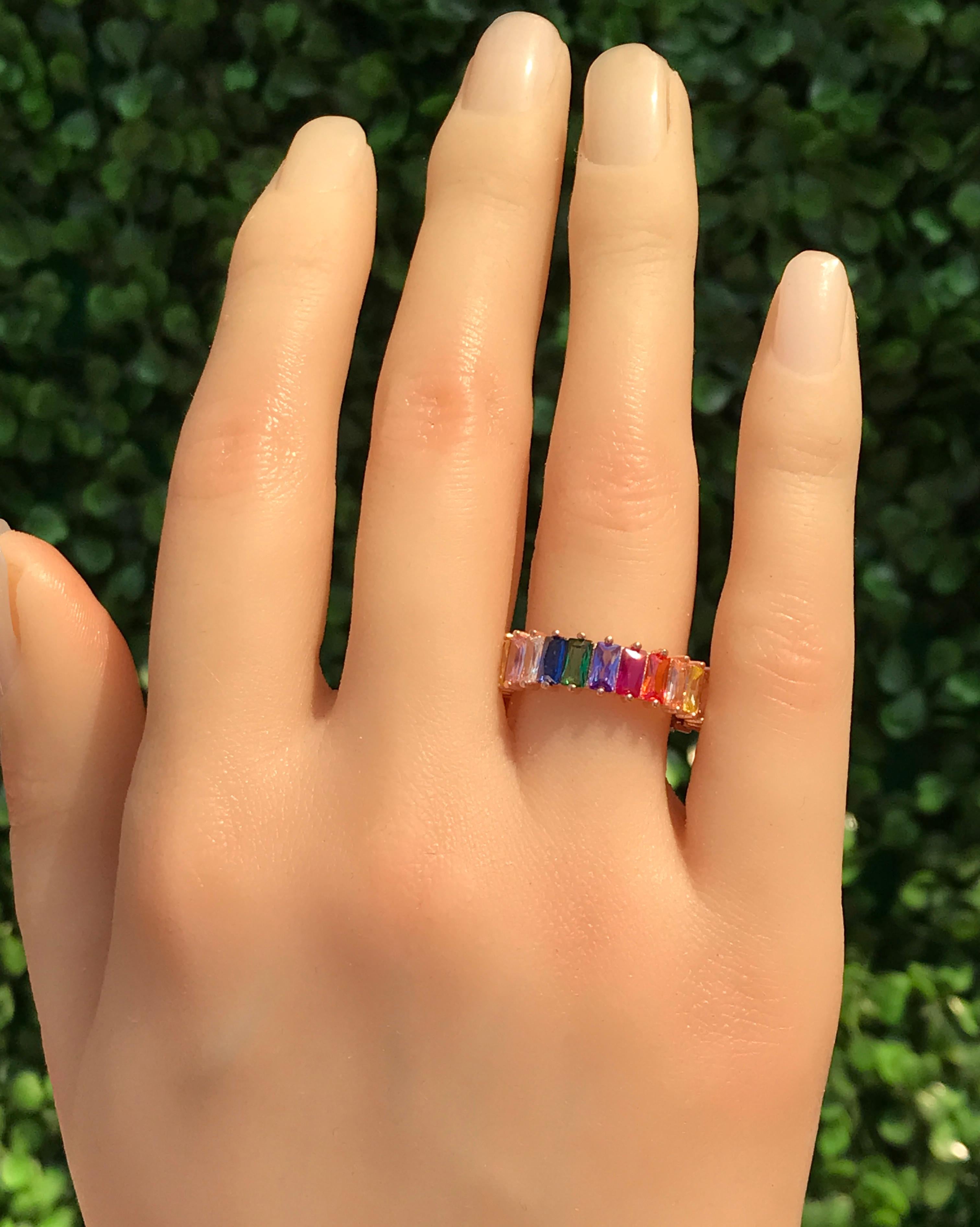 For Sale:  Multicolor sapphire, ruby, emerald 14k gold etetnity ring. 11