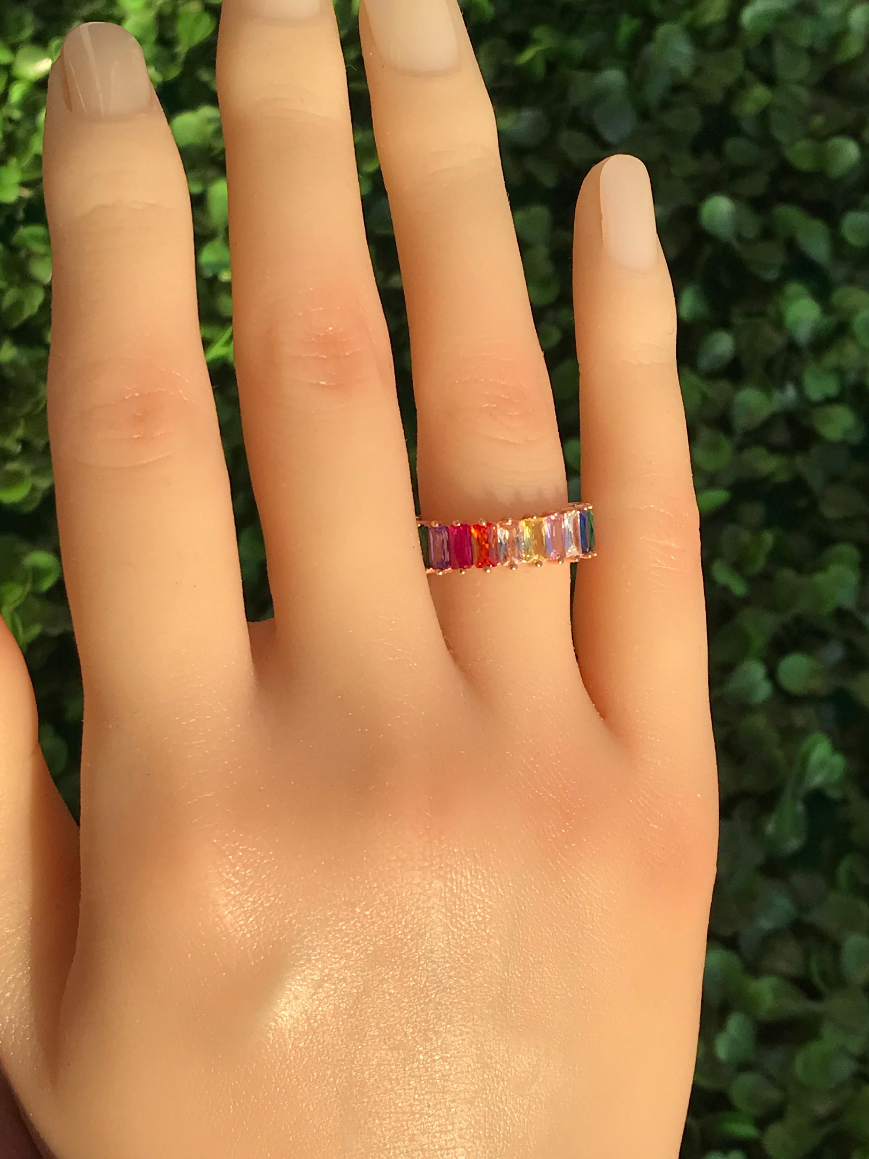 For Sale:  Multicolor sapphire, ruby, emerald 14k gold etetnity ring. 13