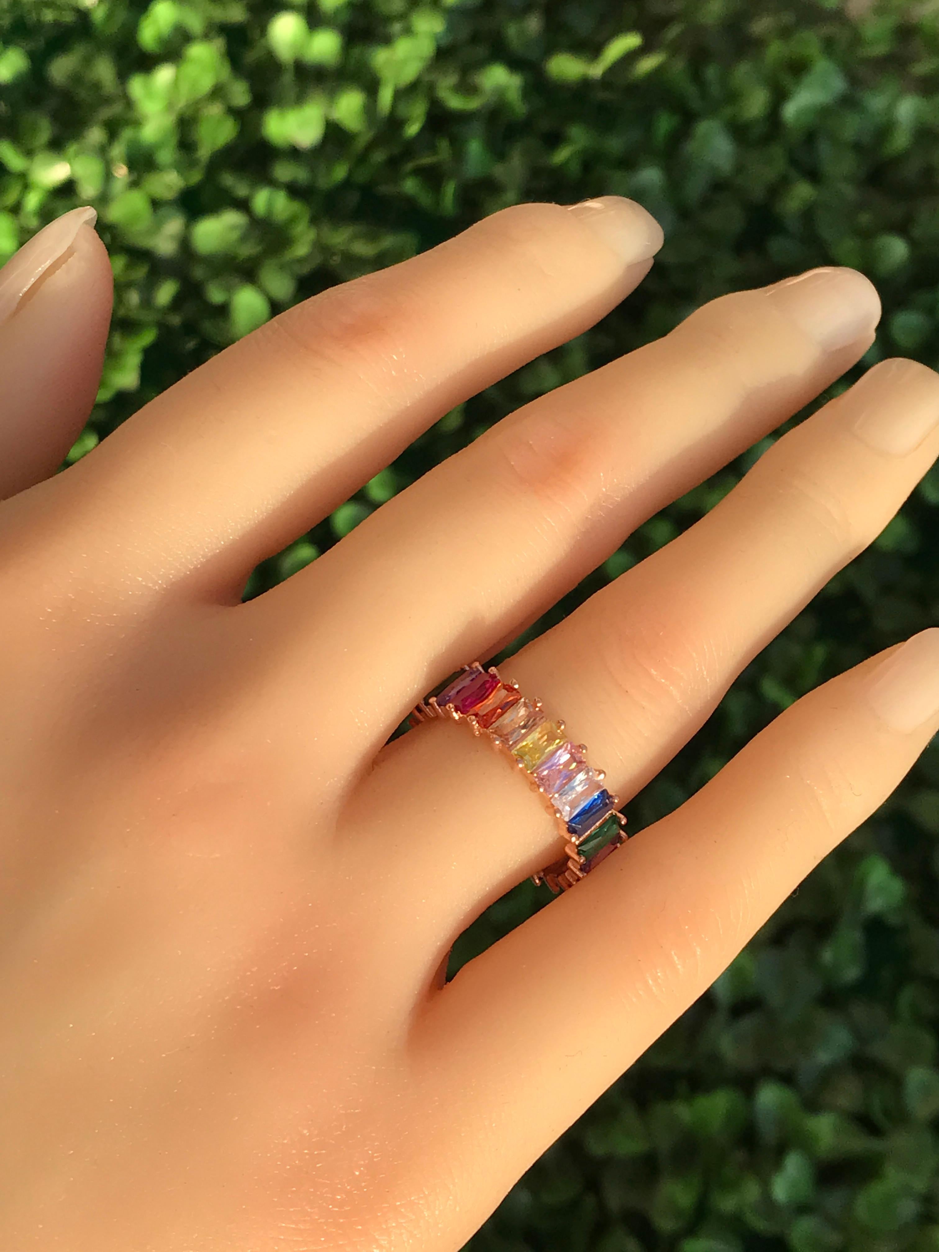 For Sale:  Multicolor sapphire, ruby, emerald 14k gold etetnity ring. 14
