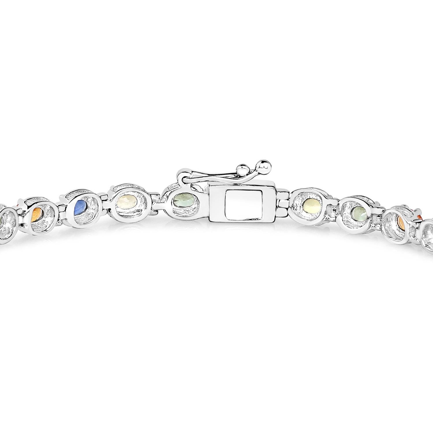 Multicolor Sapphire Tennis Bracelet 5.40 Carats Rhodium Plated Sterling Silver In Excellent Condition For Sale In Laguna Niguel, CA