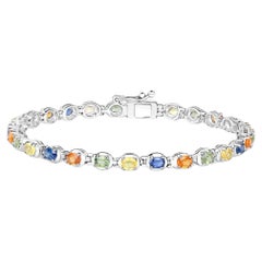 Multicolor Sapphire Tennis Bracelet 5.40 Carats Rhodium Plated Sterling Silver