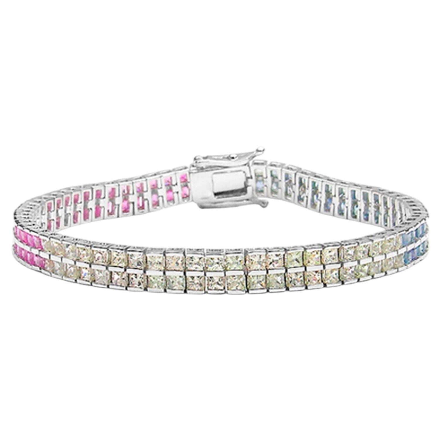 Multicolor Sapphire Tennis Bracelet 9.46 Carats Sterling Silver