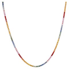18 Karat natürlicher Regenbogen Multi Saphir Tennis-Halsketten