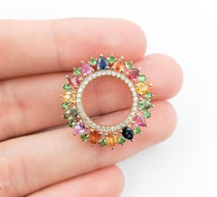 MultiColor Sapphire, Tsavorite & Diamond Circle Pendant in Yellow Gold