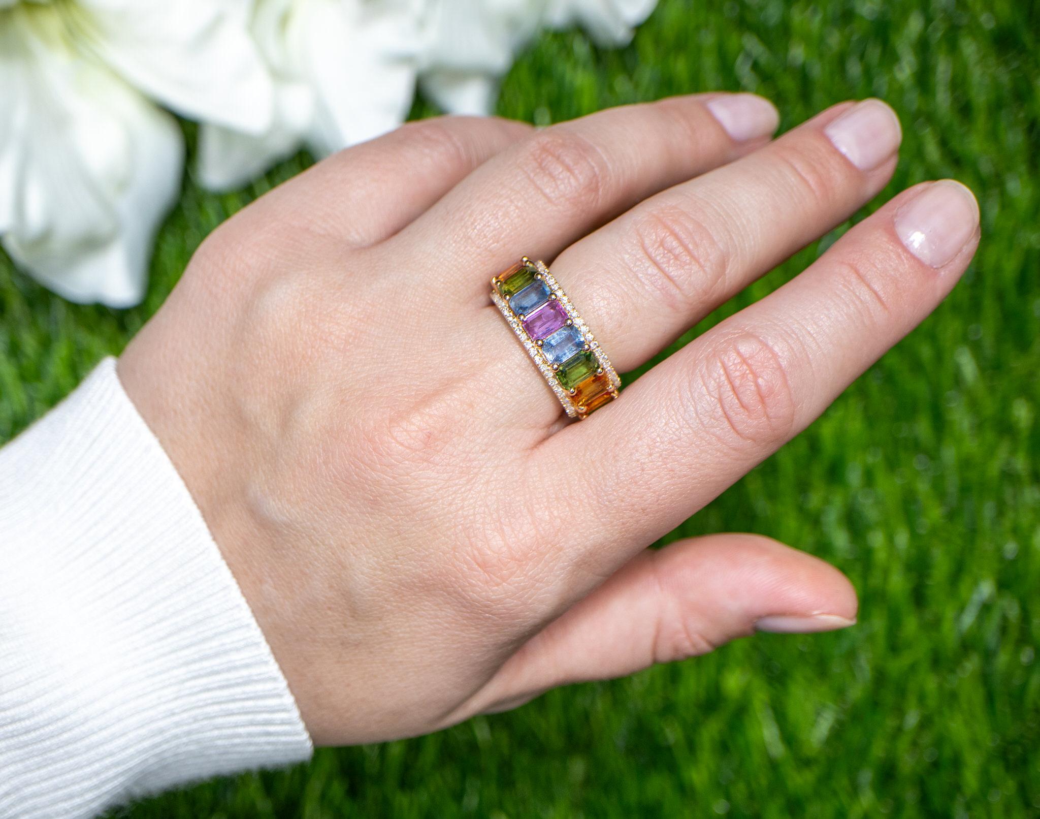 It comes with the Gemological Appraisal by GIA GG/AJP
All Gemstones are Natural
Multicolor Sapphires = 6.17 Carats
Diamonds = 0.35 Carats
Metal: 18K Yellow Gold
Ring Size: 7* US
*It can be resized complimentary