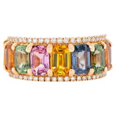 Bague jonc en or 18 carats avec saphirs multicolores et diamants 6,52 carats