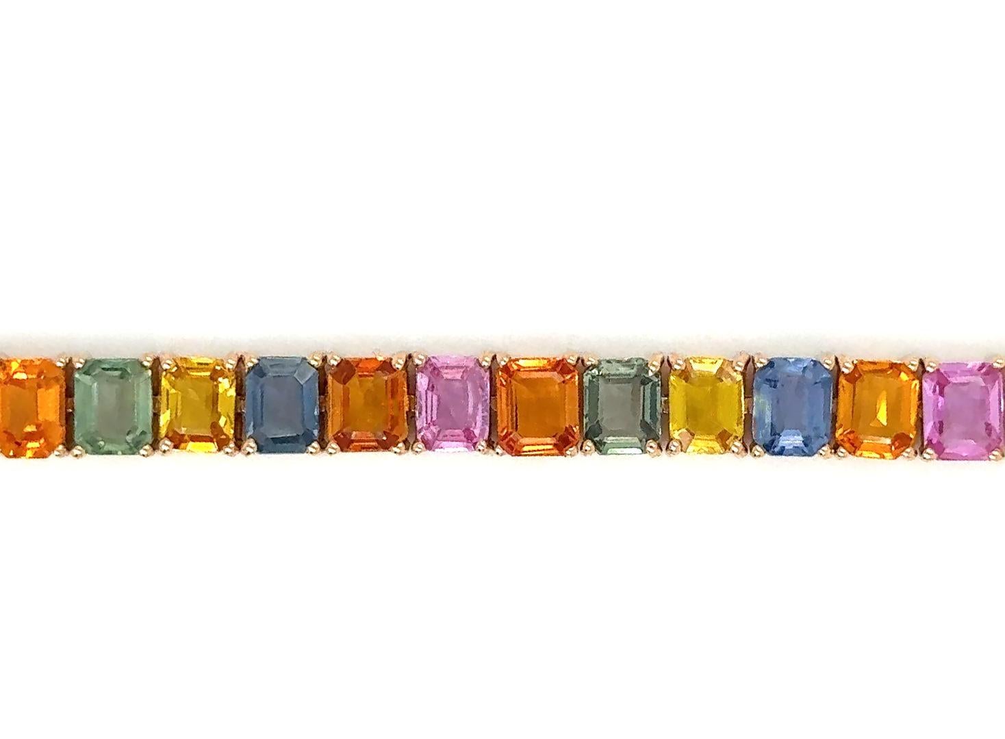 Contemporary Multicolor Sapphires Bracelet Rainbow 21.40 Carats 18K Rose Gold For Sale