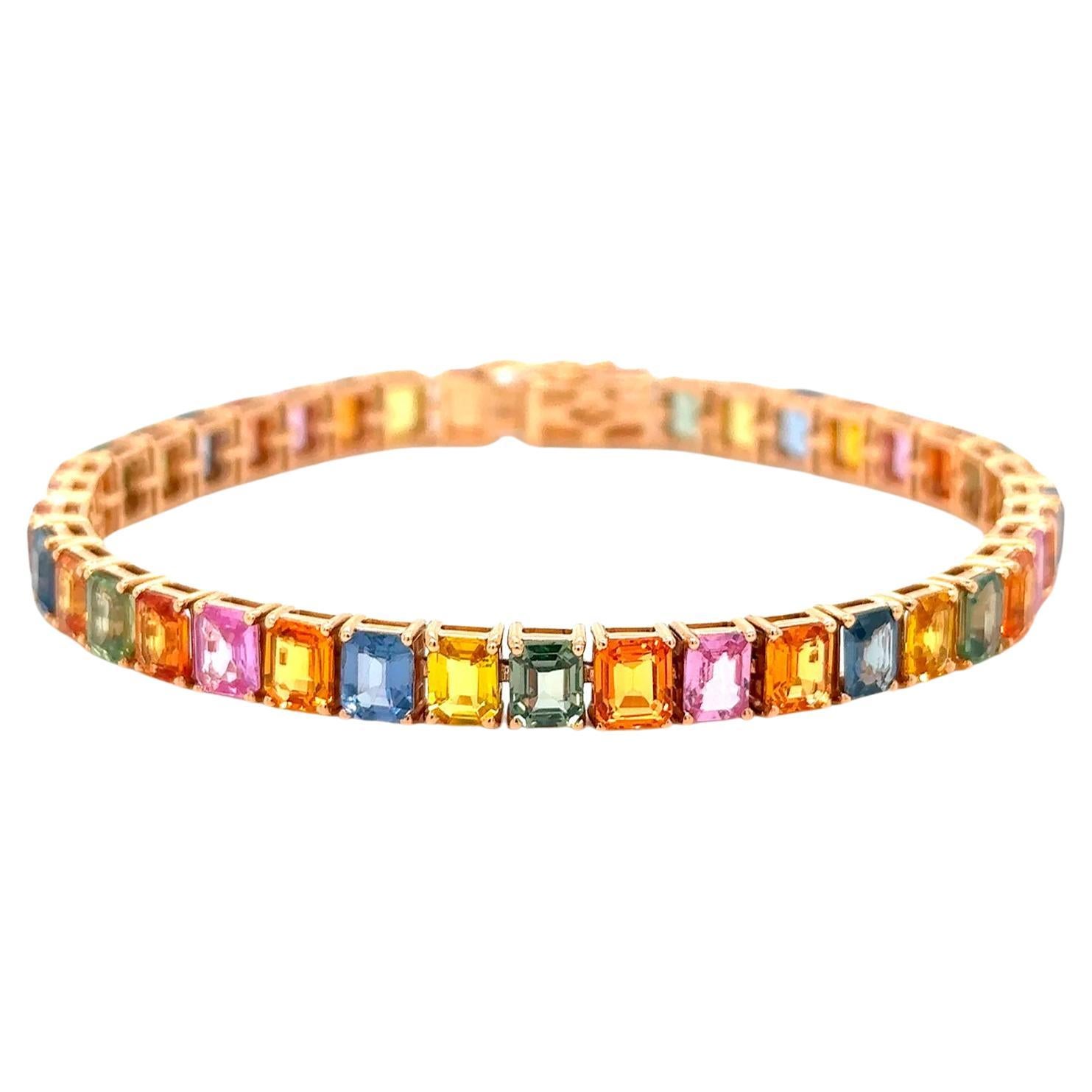 Multicolor Sapphires Bracelet Rainbow 21.40 Carats 18K Rose Gold For Sale