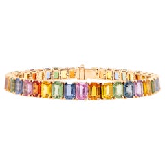 Multicolor Sapphires Bracelet Rainbow 22 Carats 18K Rose Gold