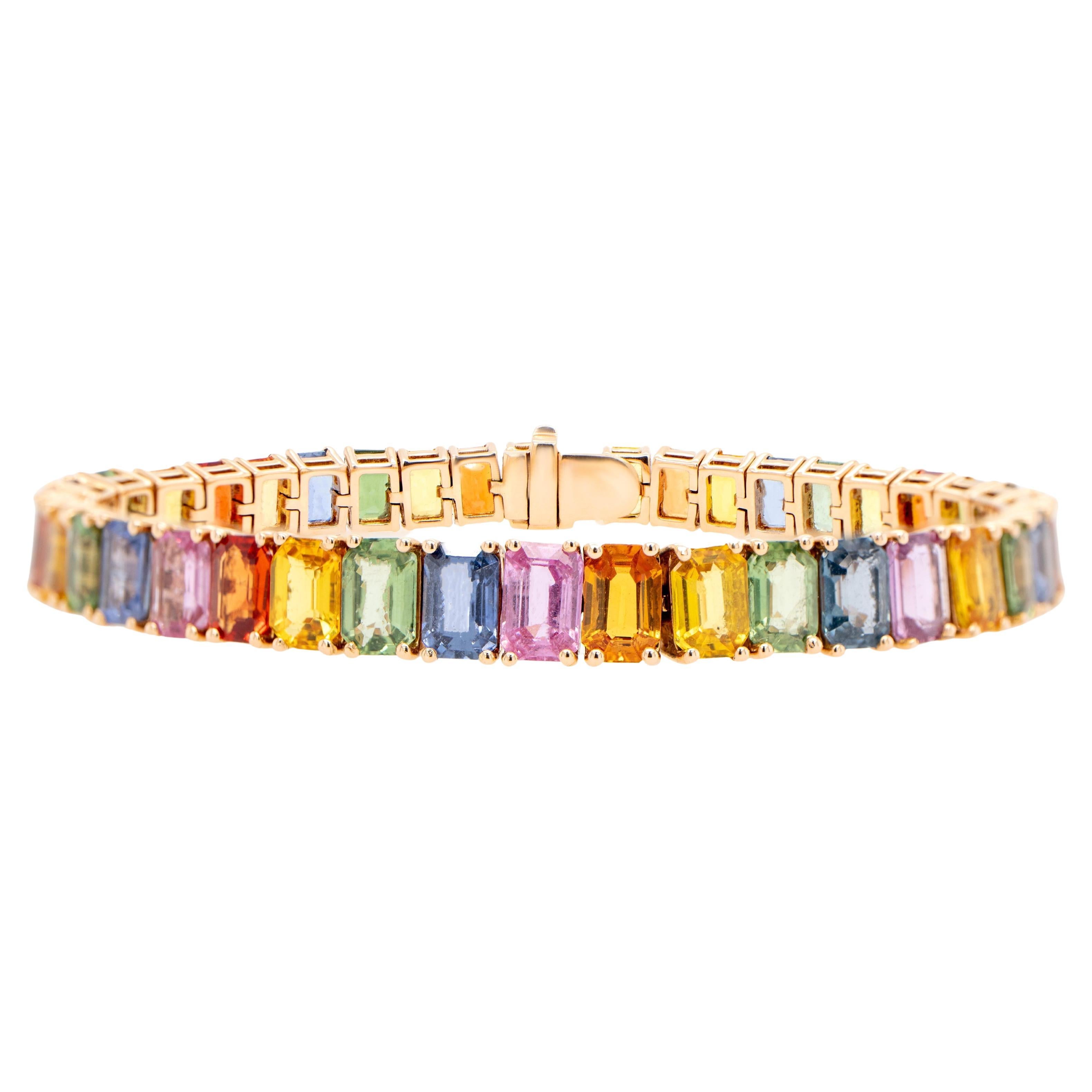 Multicolor Sapphires Bracelet Rainbow 22 Carats 18K Rose Gold For Sale