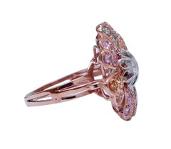 Multicolor Sapphires, Diamond, Rose Gold and Silver Flower Ring.