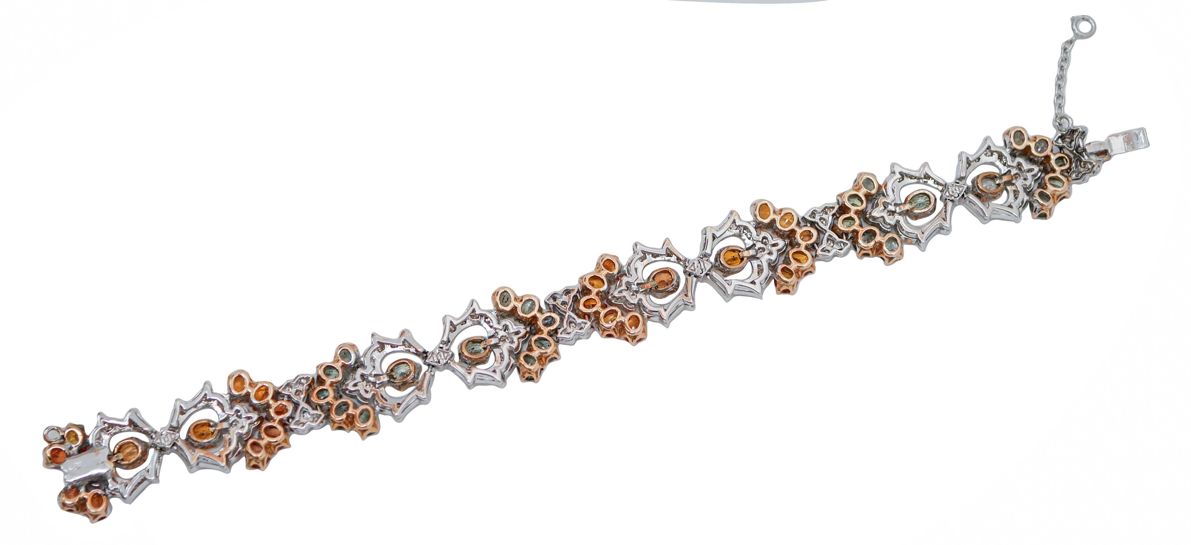 Armband aus 14 Karat Weiß- und Roségold mit mehrfarbigen Saphiren und Diamanten. (Retro) im Angebot