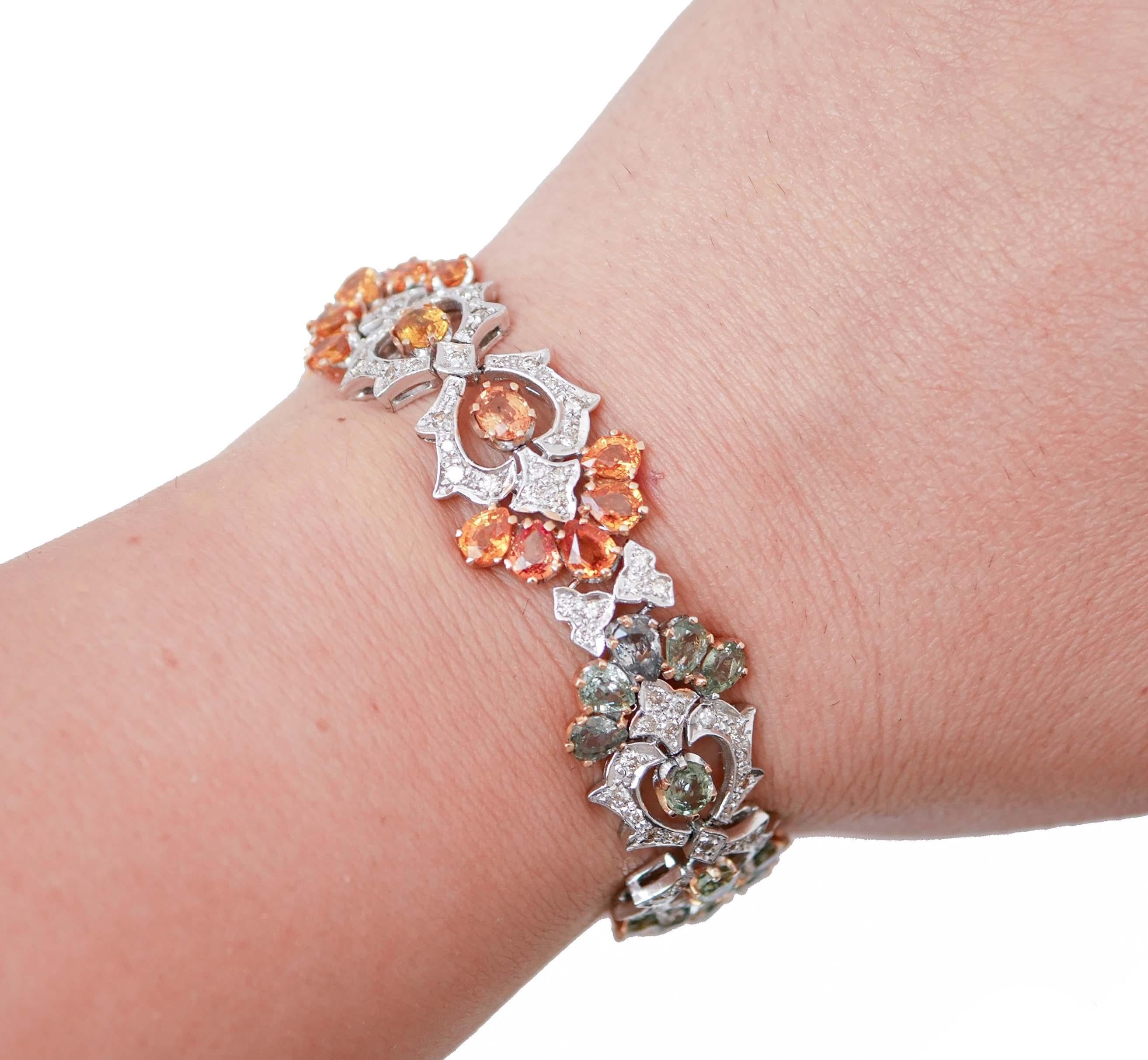 Armband aus 14 Karat Weiß- und Roségold mit mehrfarbigen Saphiren und Diamanten. im Zustand „Gut“ im Angebot in Marcianise, Marcianise (CE)