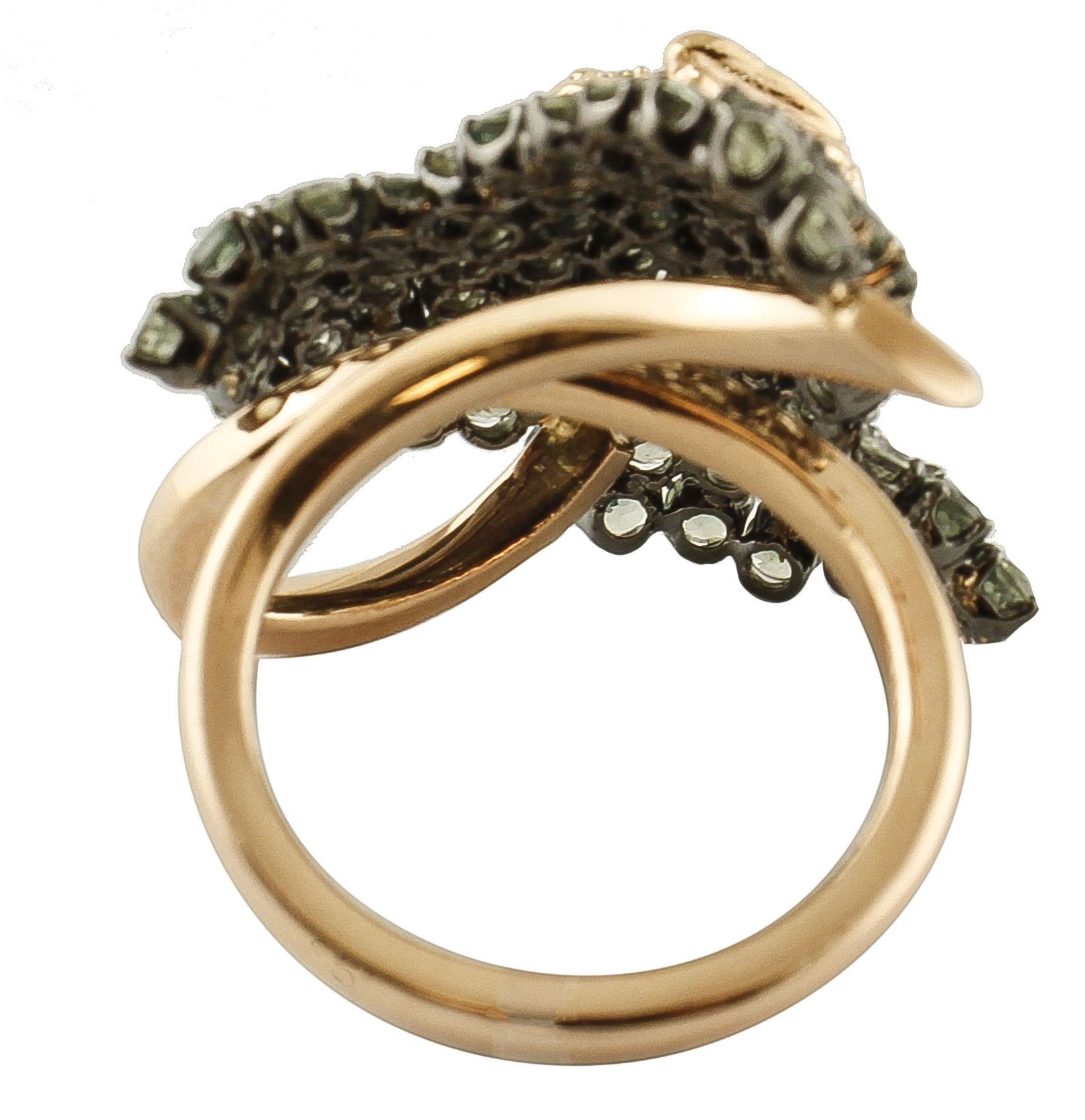 Retro Multicolor Sapphires, Diamonds, 14 Karat Rose Gold Ring For Sale