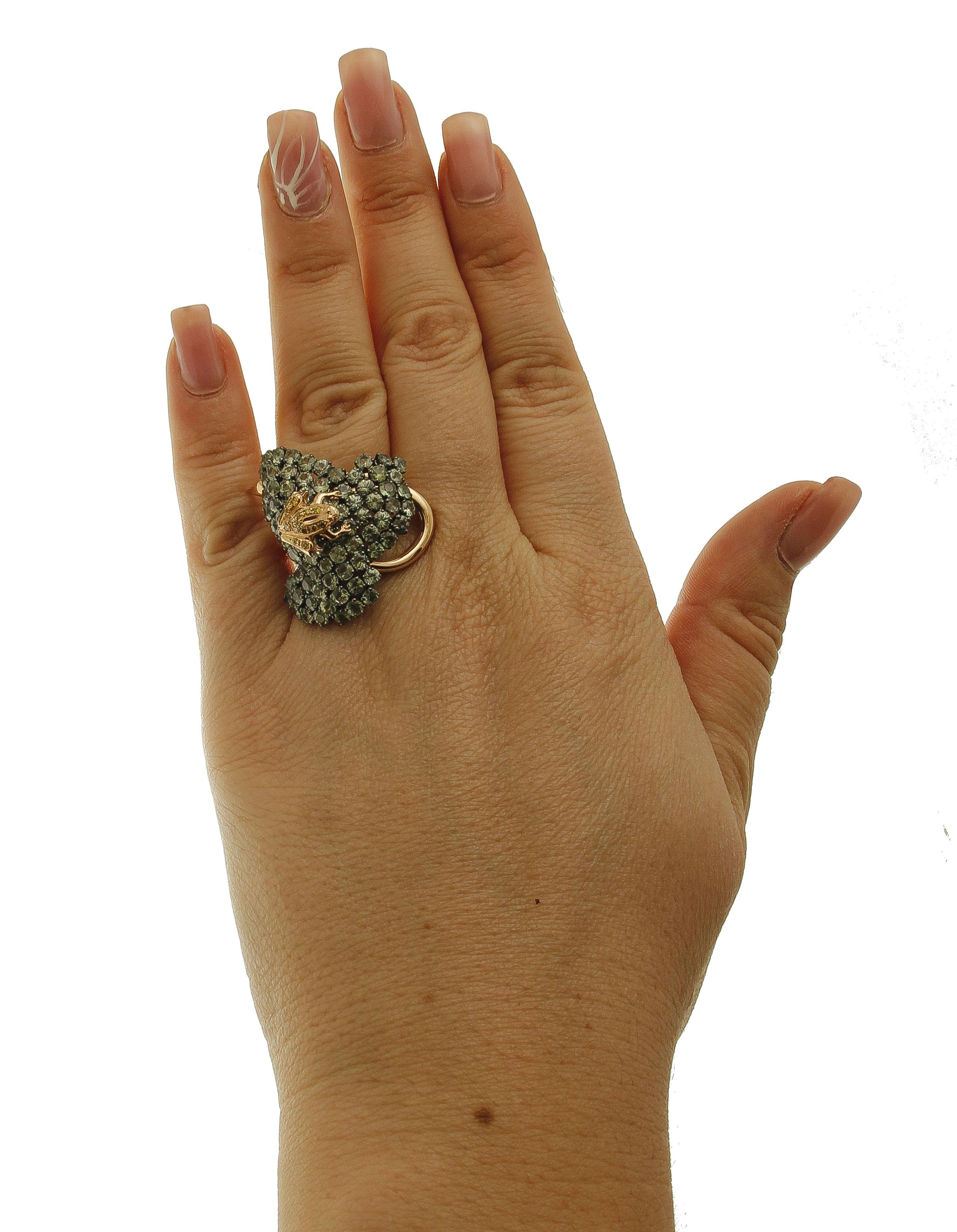 Women's Multicolor Sapphires, Diamonds, 14 Karat Rose Gold Ring For Sale