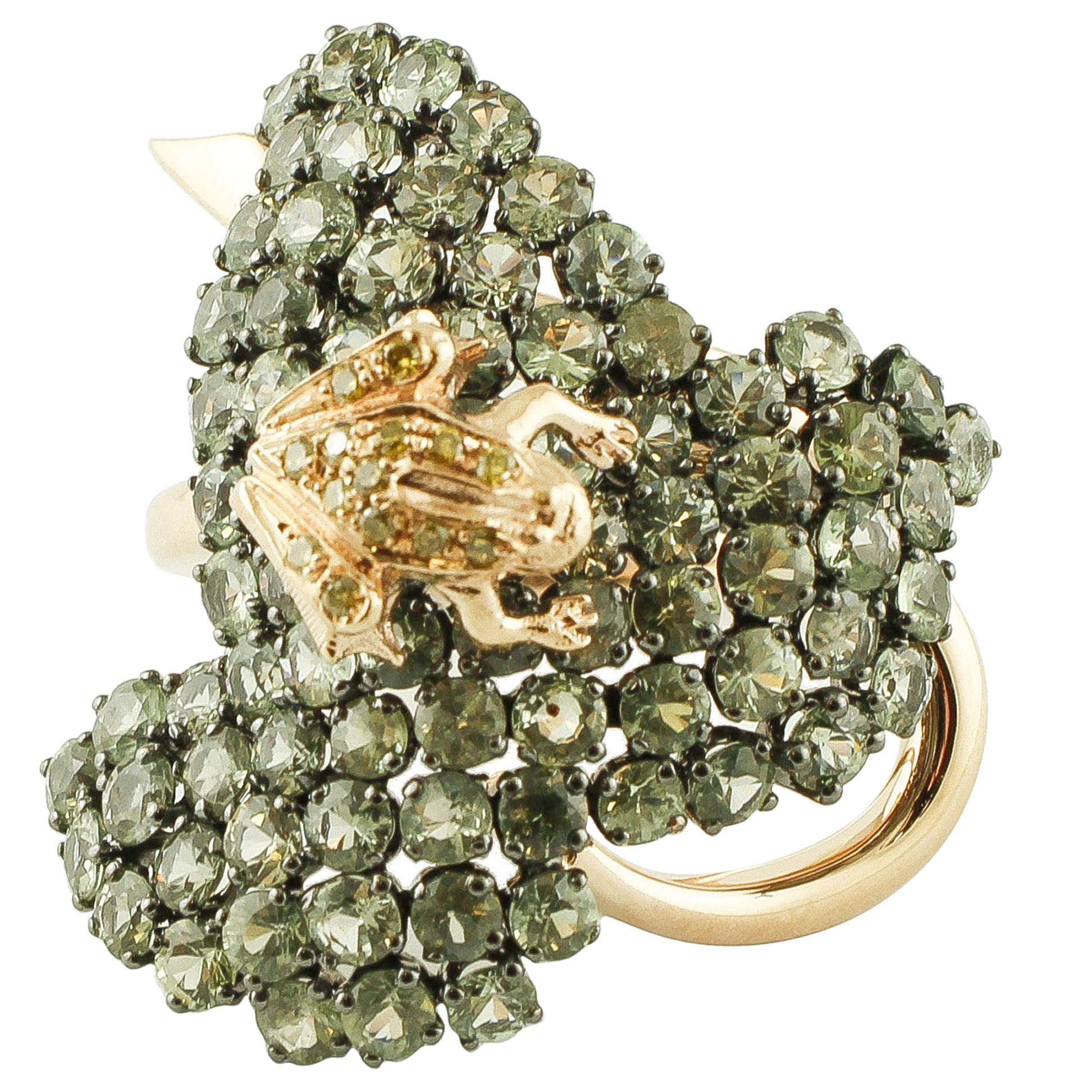 Multicolor Sapphires, Diamonds, 14 Karat Rose Gold Ring For Sale