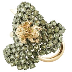 Retro Multicolor Sapphires, Diamonds, 14 Karat Rose Gold Ring