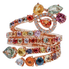 Multicolor Sapphires, Diamonds, 18 Karat Rose Gold Modern Ring