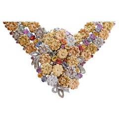 Multicolor Sapphires, Diamonds, 18Kt Rose Gold, Yellow Gold, White Gold Necklace