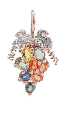 Boucles d'oreilles en saphirs multicolores, diamants, or rose et argent.