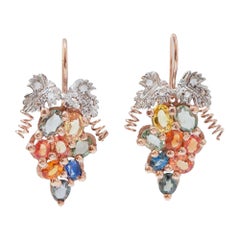 Boucles d'oreilles en saphirs multicolores, diamants, or rose et argent.