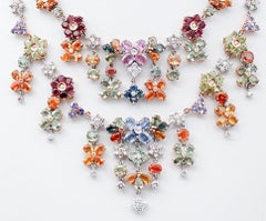 Multicolor Sapphires, Peridots, Tanzanites, Garnets, Diamonds 14kt Gold Necklace