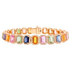 Mehrfarbiges Saphir-Regenbogen-Armband Diamant-Halo 16,5 Karat 18K Roségold