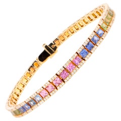 Mehrfarbiges Saphir-Regenbogen-Armband Diamantfassung 8.9 Karat 18K Roségold