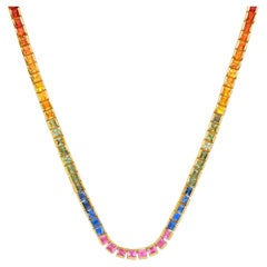 Multicolor Sapphires Rainbow Necklace 19.45 Carats 14K Yellow Gold