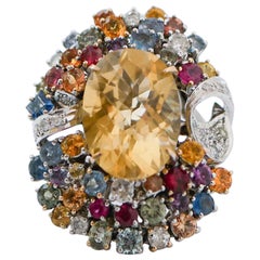 Multicolor Saphiren, Topas, Diamanten, 14 Karat Weißgold Ring.
