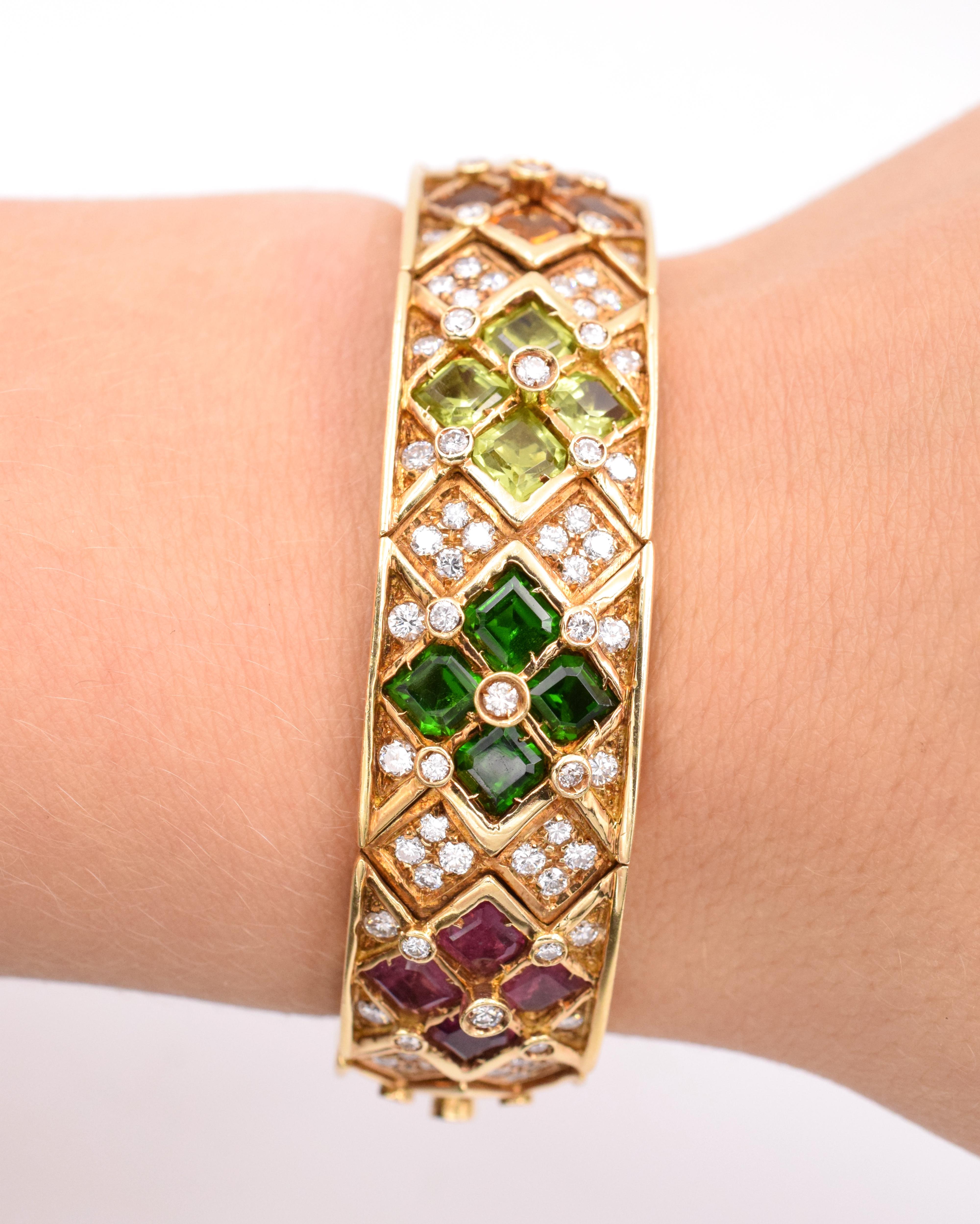 Women's Multicolor Semi, Precious and Diamond Cuff Bracelet For Sale