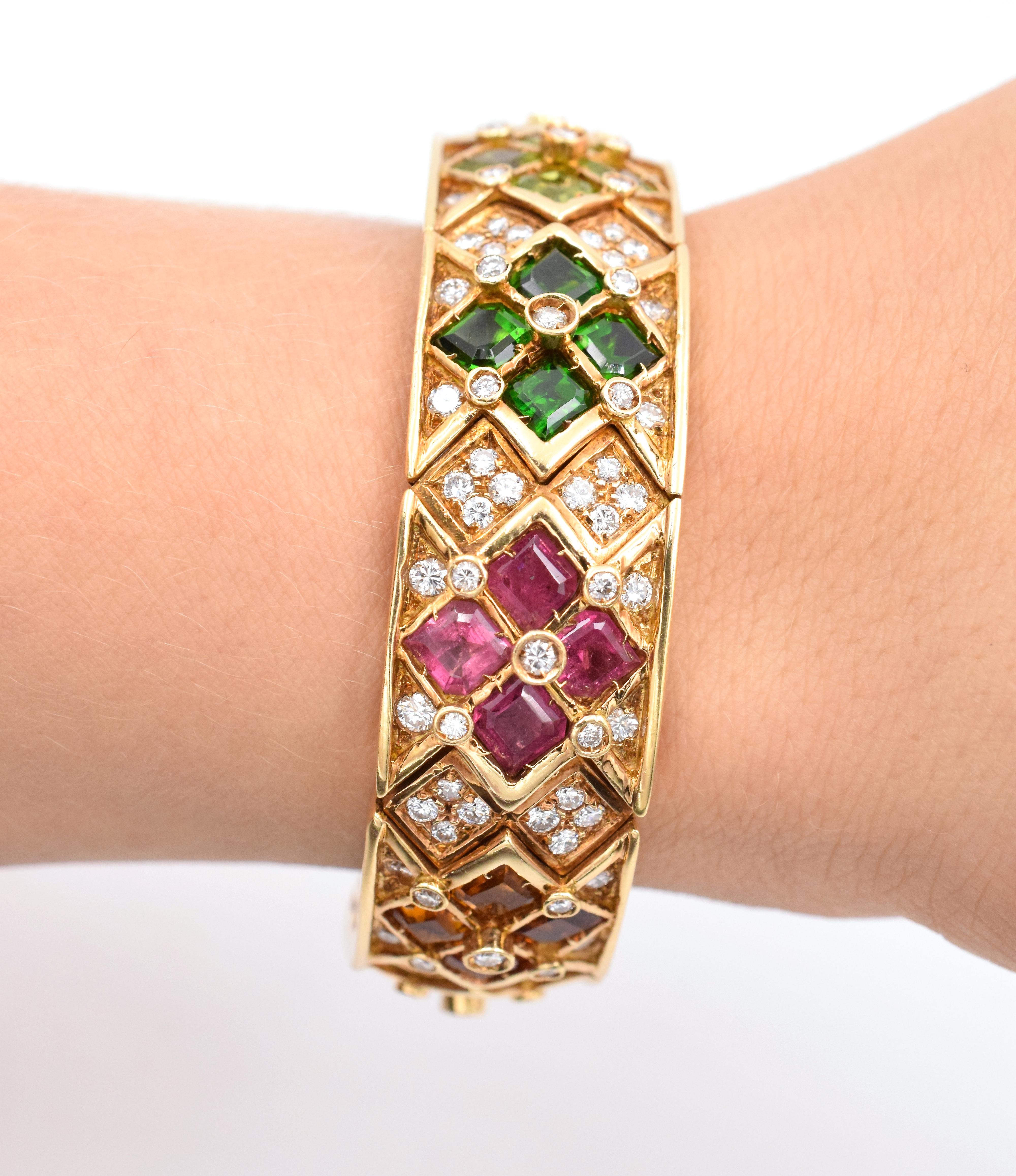 Bracciale multicolore con semi, pietre preziose e diamanti in vendita 2