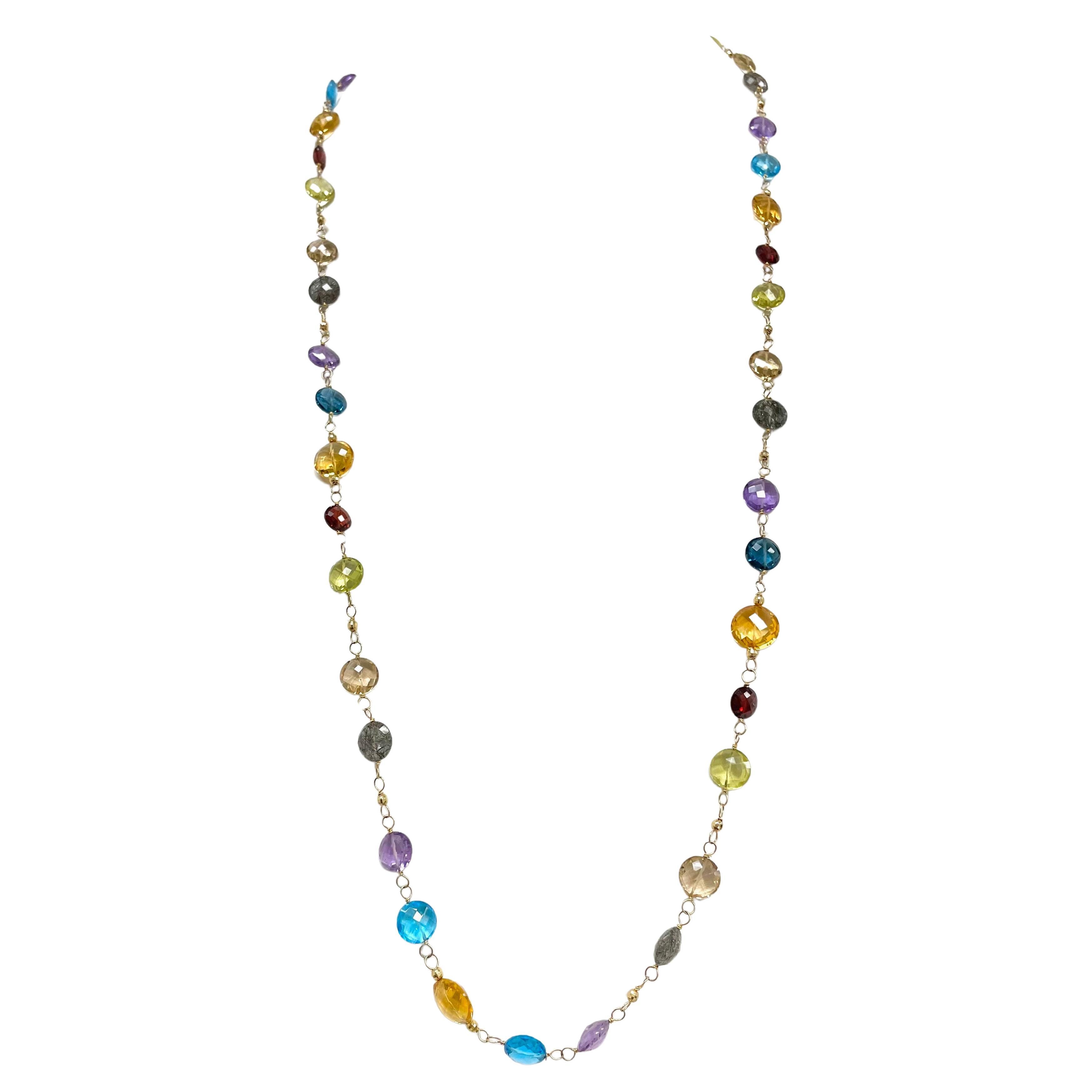  Multicolor Semi-Precious Gemstone Paradizia Necklace For Sale 3