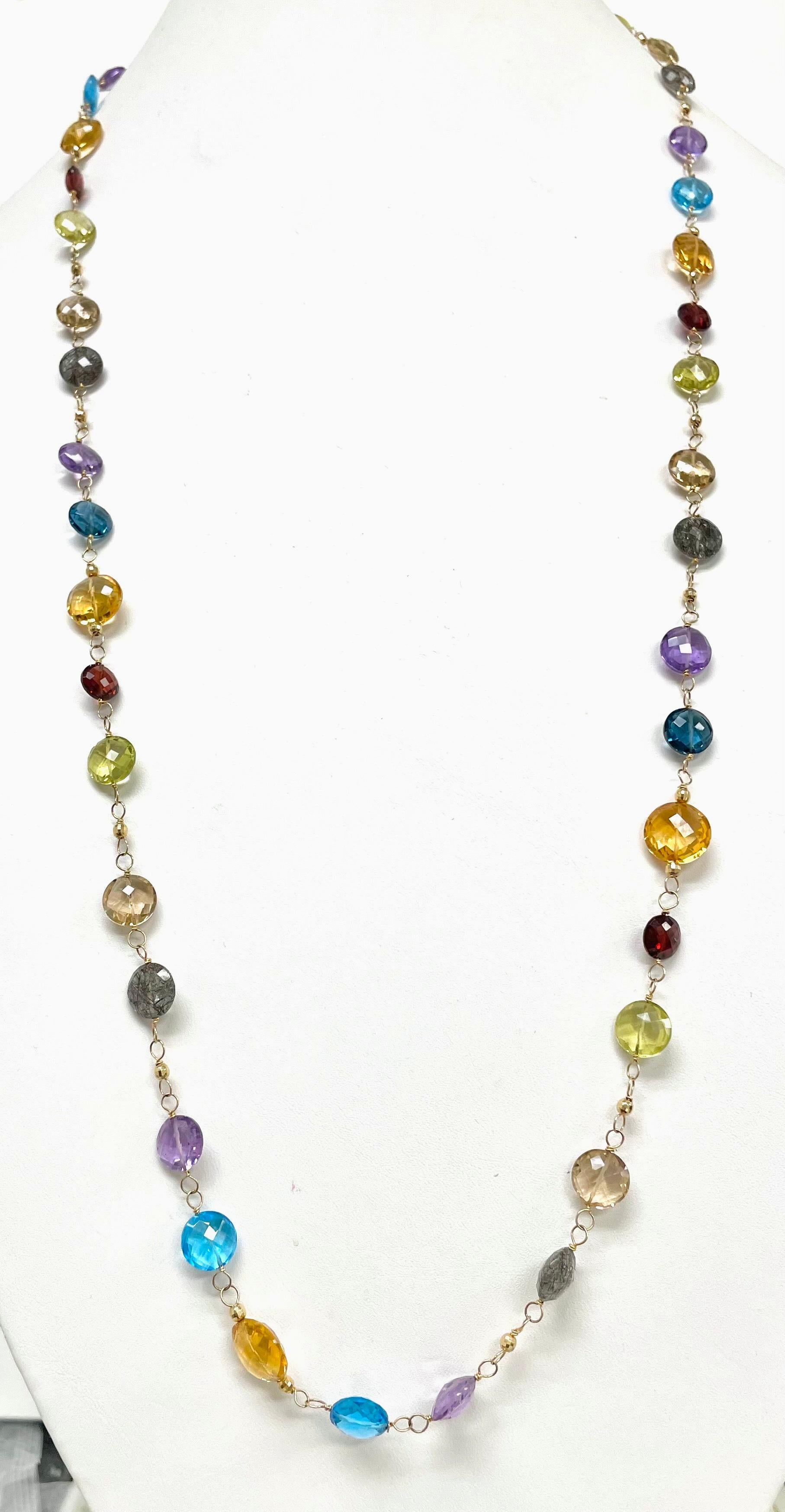  Multicolor Semi-Precious Gemstone Paradizia Necklace For Sale 4