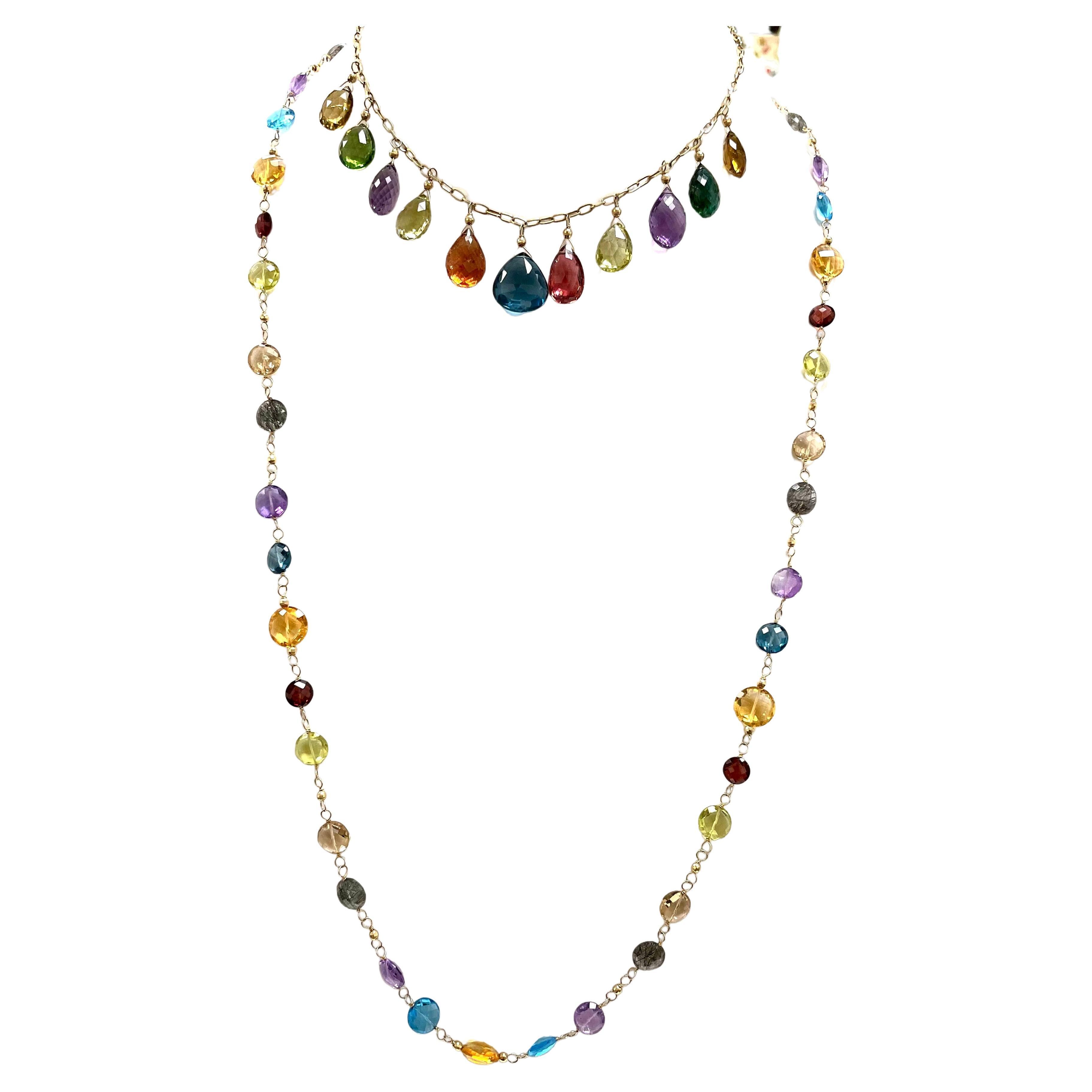 Artisan  Multicolor Semi-Precious Gemstone Paradizia Necklace For Sale