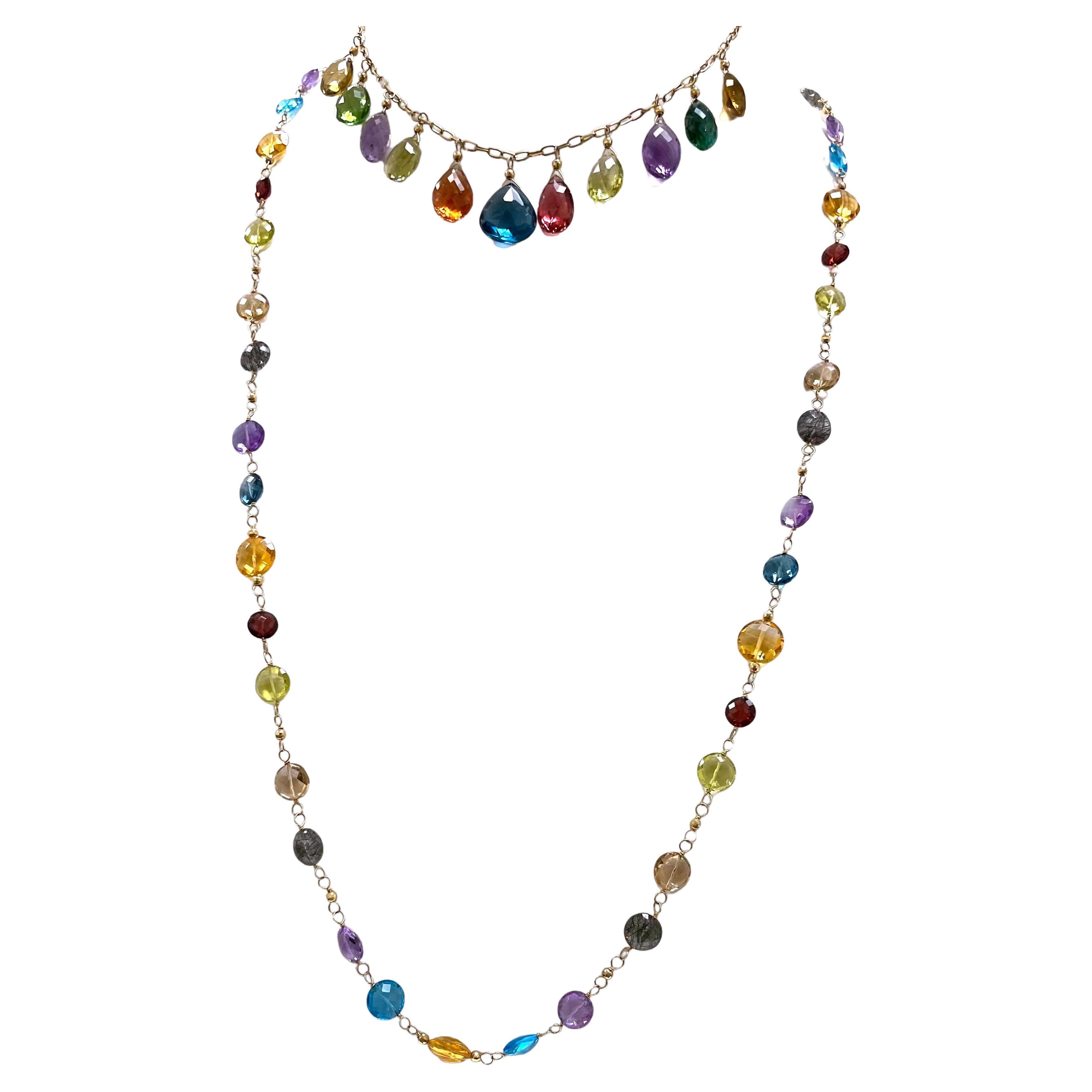 Bead  Multicolor Semi-Precious Gemstone Paradizia Necklace For Sale