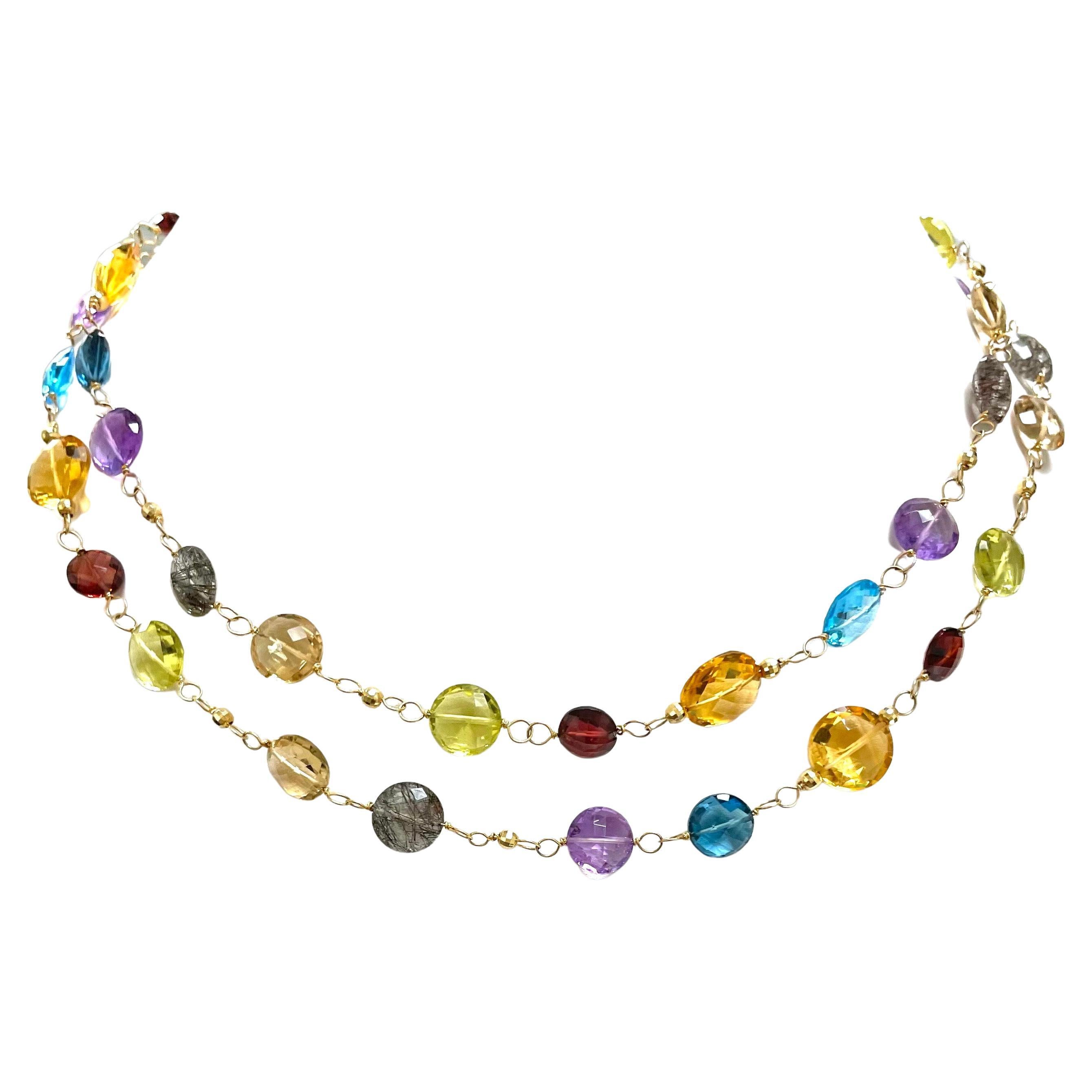  Multicolor Semi-Precious Gemstone Paradizia Necklace In New Condition For Sale In Laguna Beach, CA
