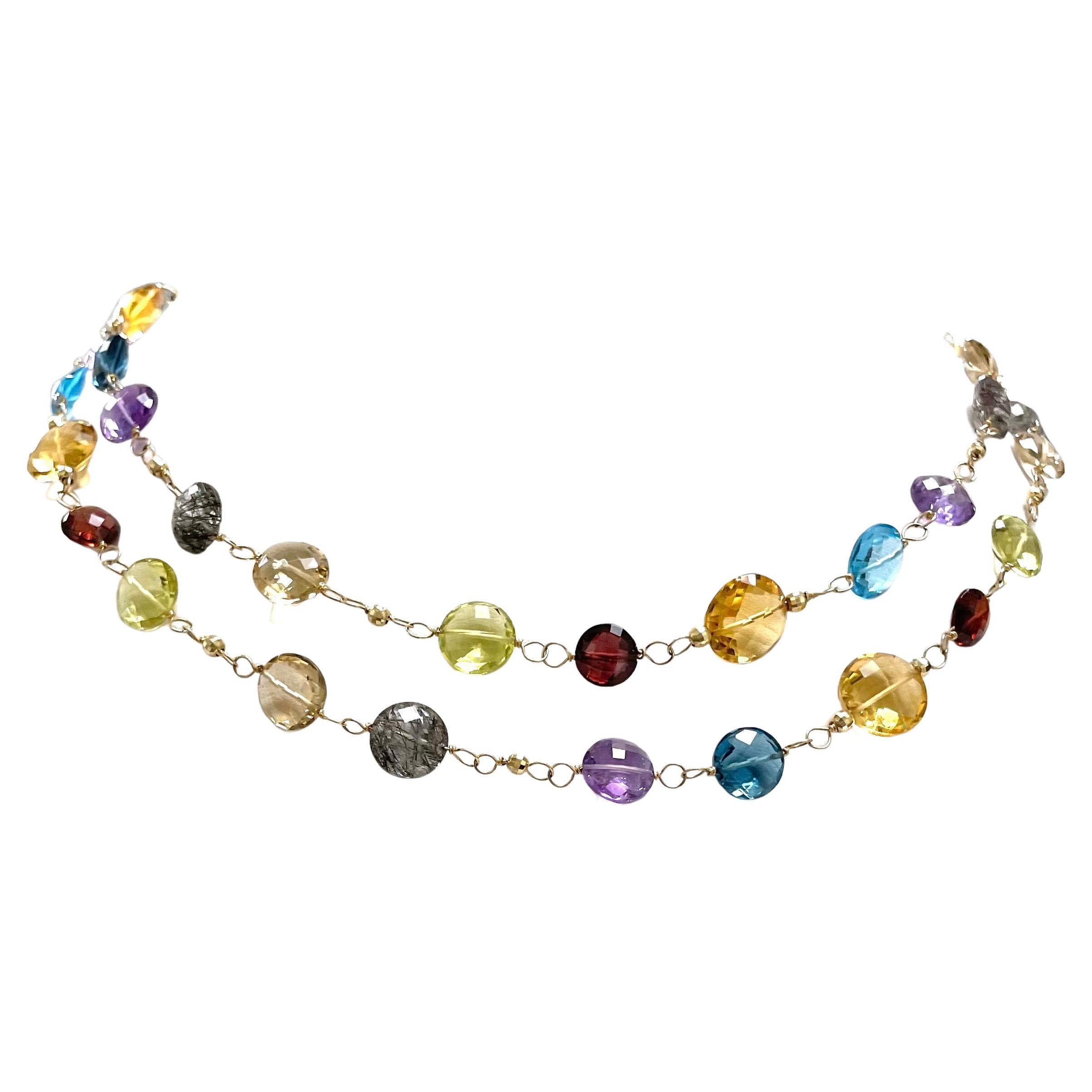 Women's  Multicolor Semi-Precious Gemstone Paradizia Necklace For Sale