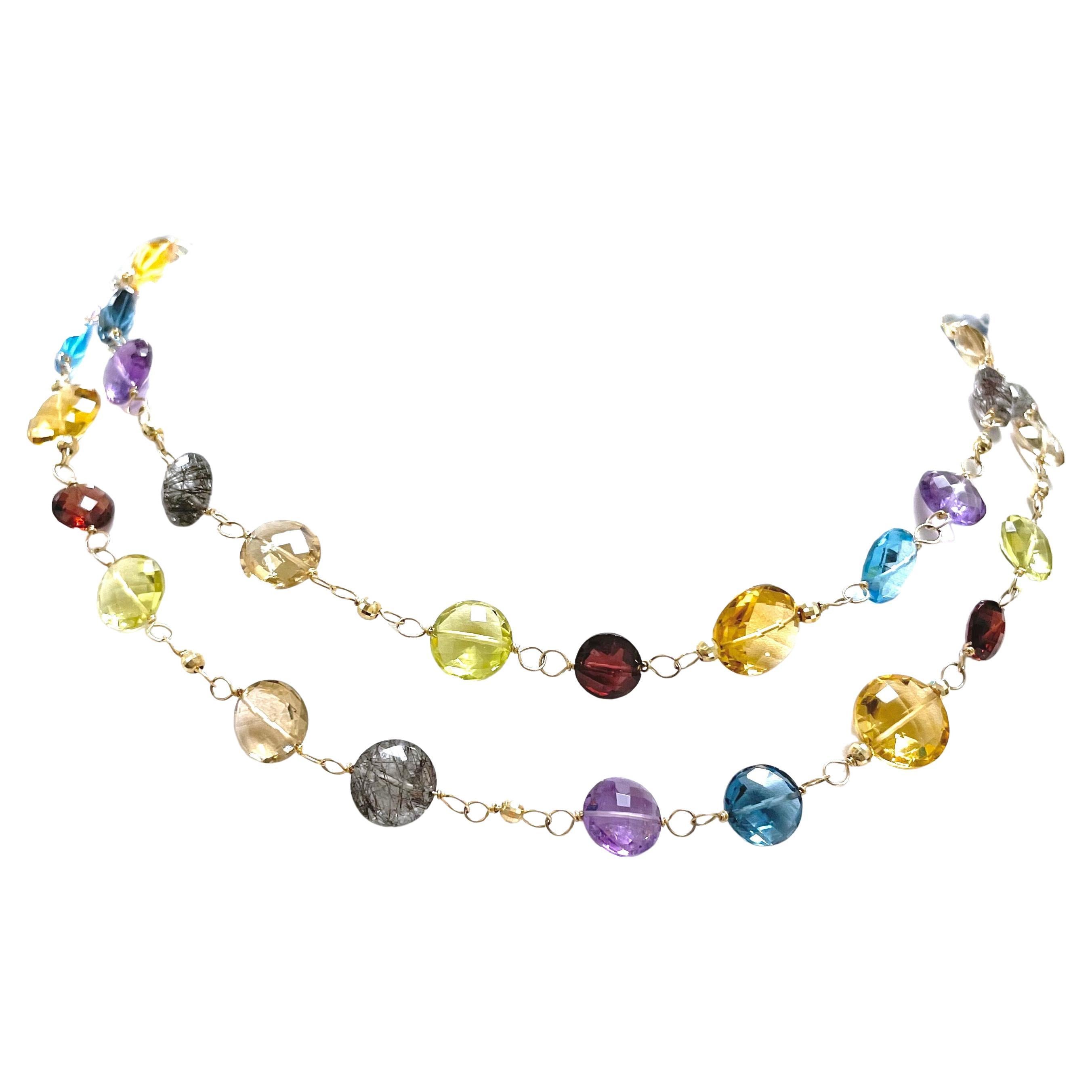  Multicolor Semi-Precious Gemstone Paradizia Necklace For Sale 1