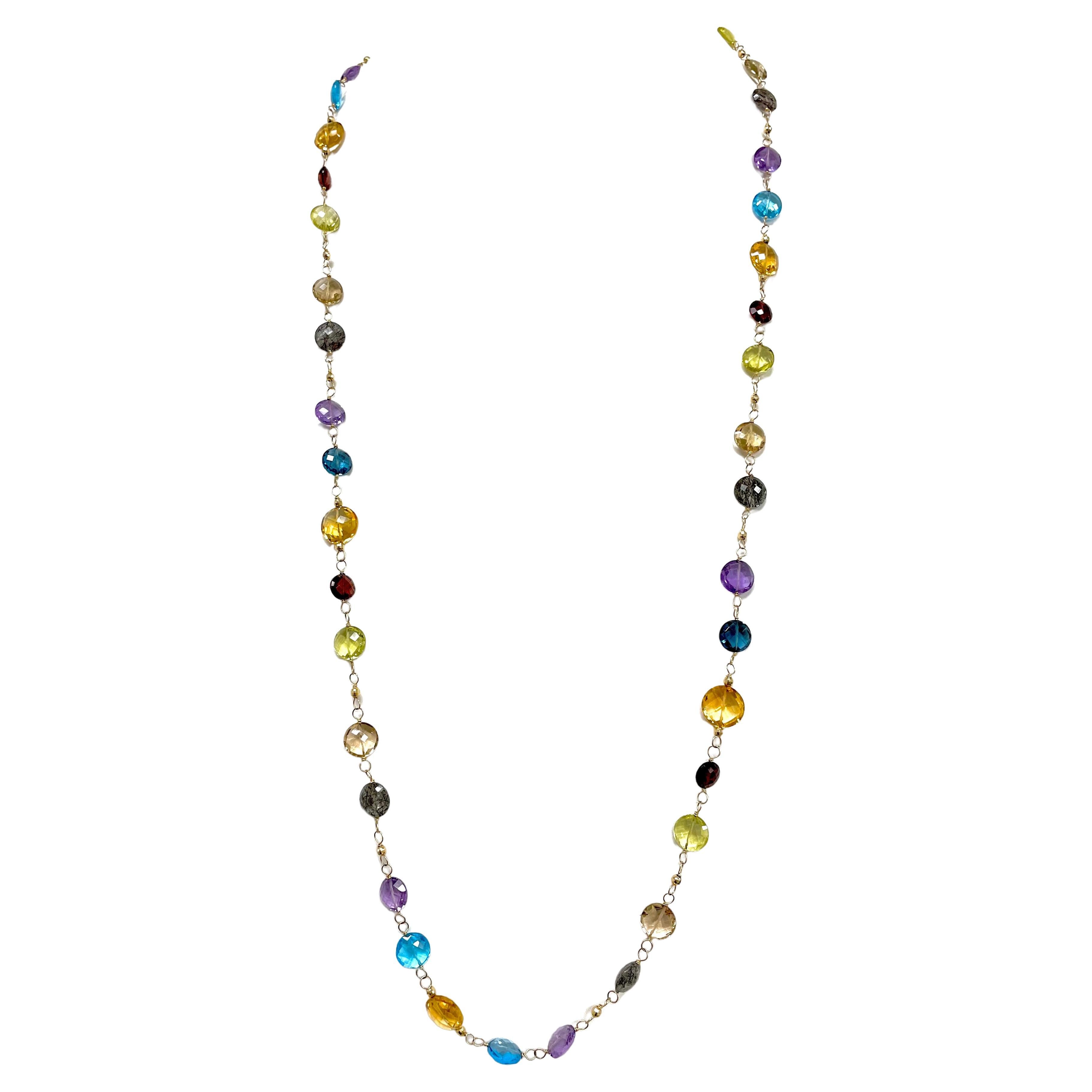  Multicolor Semi-Precious Gemstone Paradizia Necklace For Sale 2