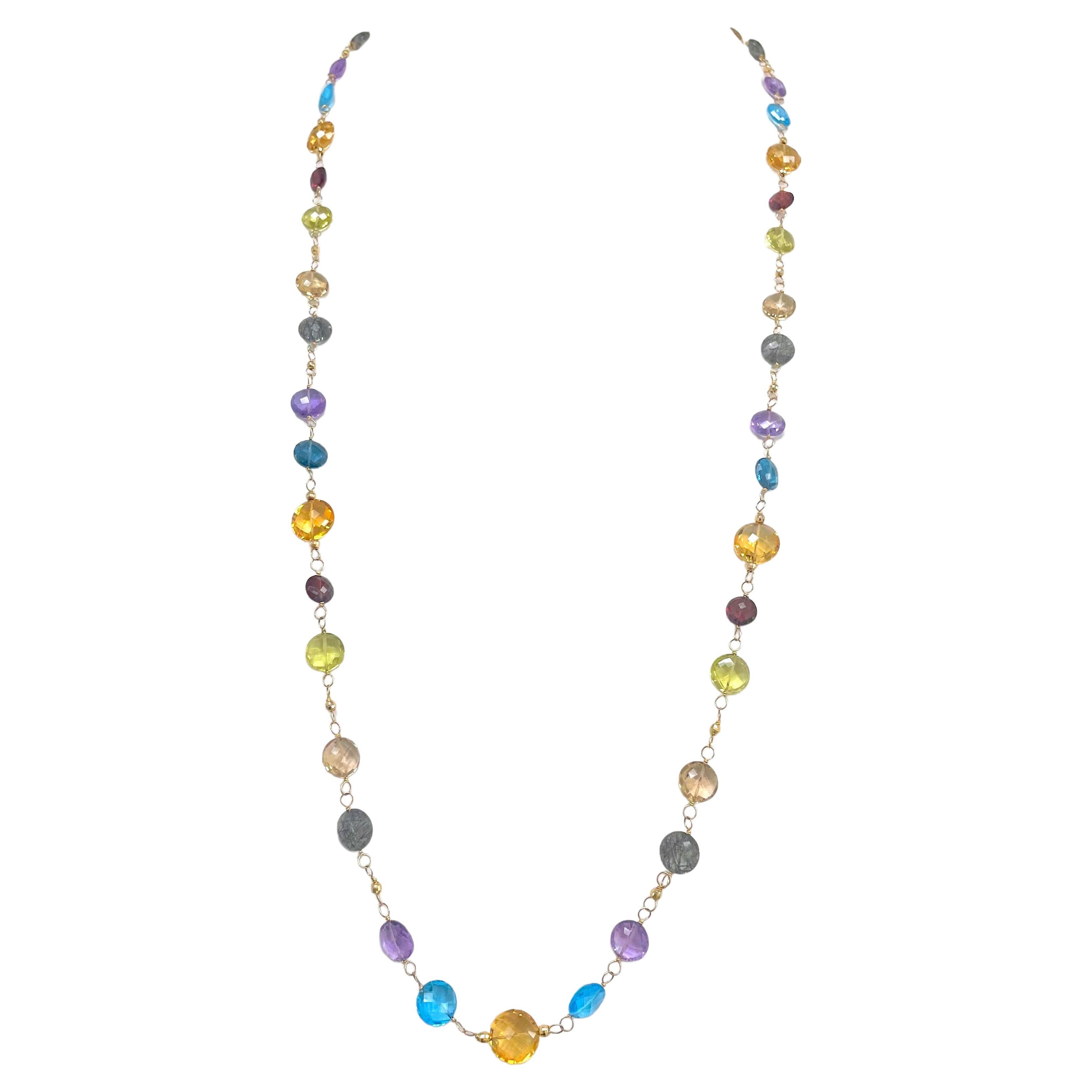  Multicolor Semi-Precious Gemstone Paradizia Necklace For Sale