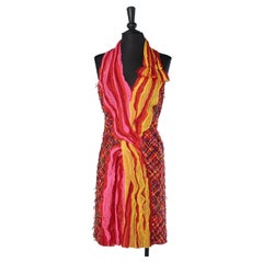 Multicolor silk jacquard and chiffon drape cocktail dress Bottega Veneta 