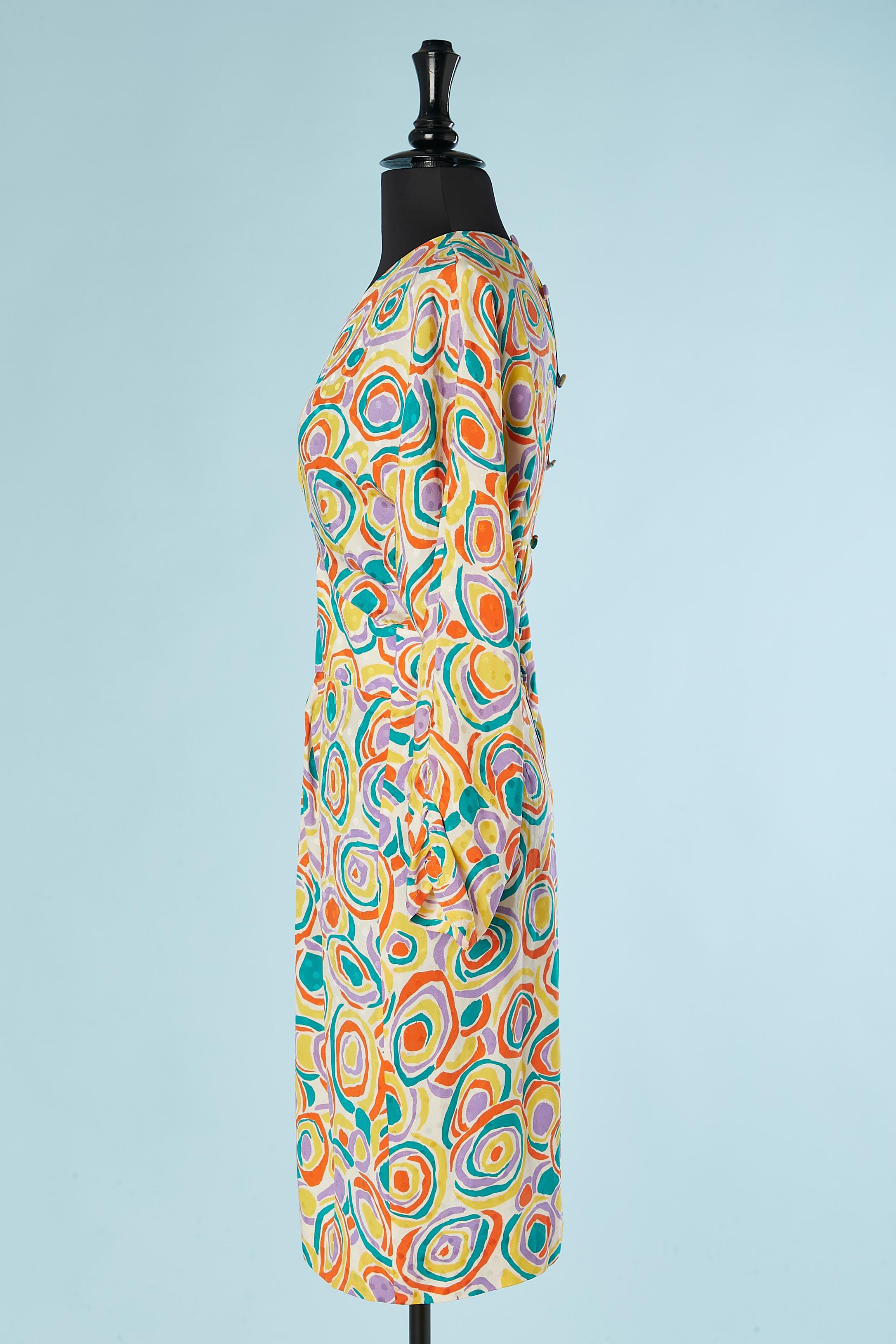 Beige Multicolor silk jacquard printed cocktail dress Guy Laroche Boutique  For Sale