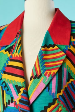 Multicolor single breasted jacket with red collar Yves Saint Laurent Variation