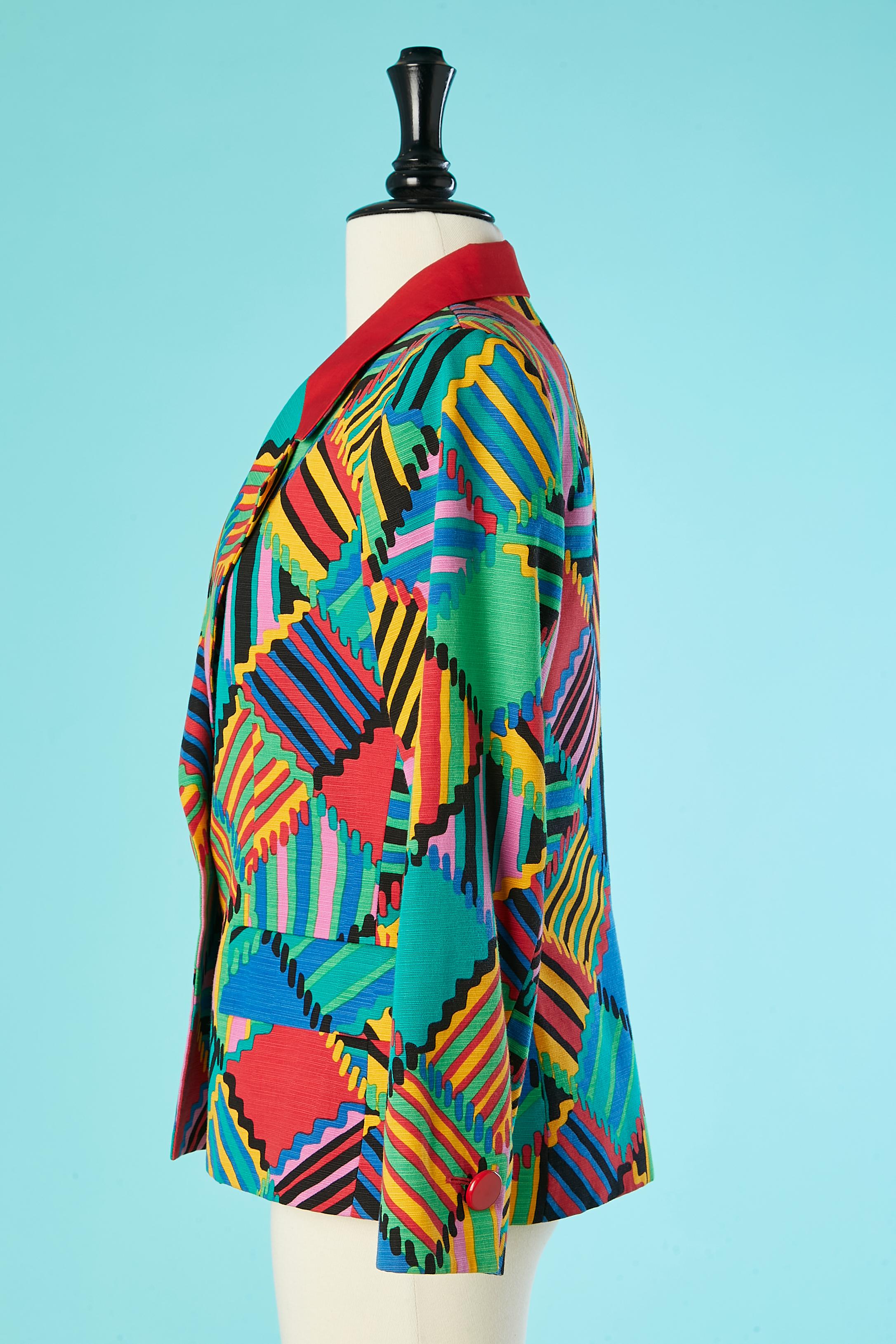 Veste croisée multicolore avec col rouge Yves Saint Laurent  Excellent état - En vente à Saint-Ouen-Sur-Seine, FR