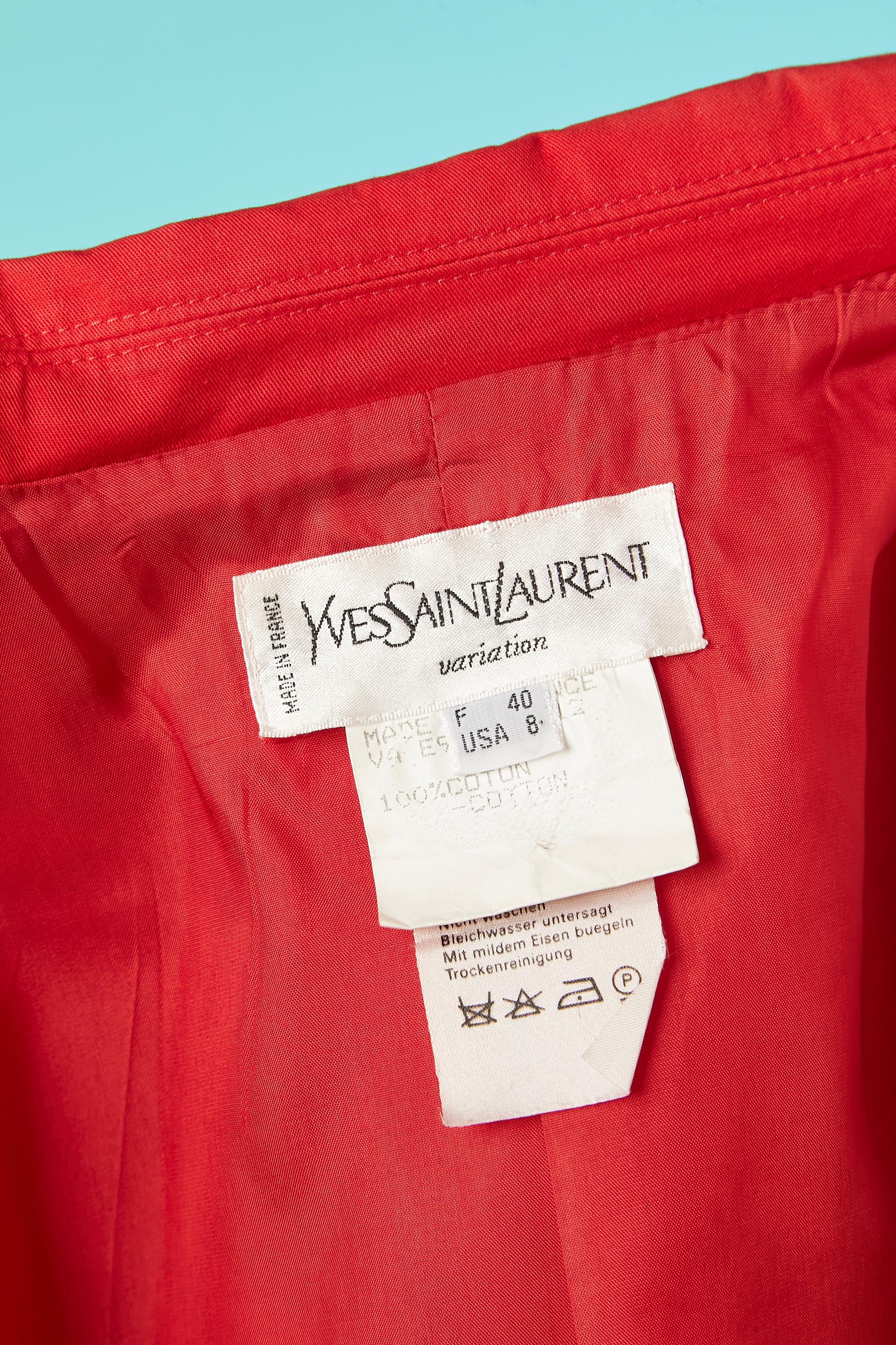Mehrfarbige einreihige Jacke mit rotem Kragen von Yves Saint Laurent Variation  im Angebot 1
