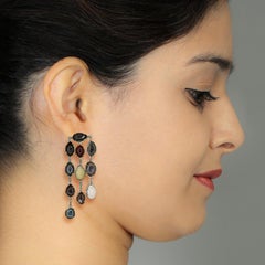 Multicolor Sliced Geode 3 Layer Earrings With Diamonds Made In 18k Gold & Silver