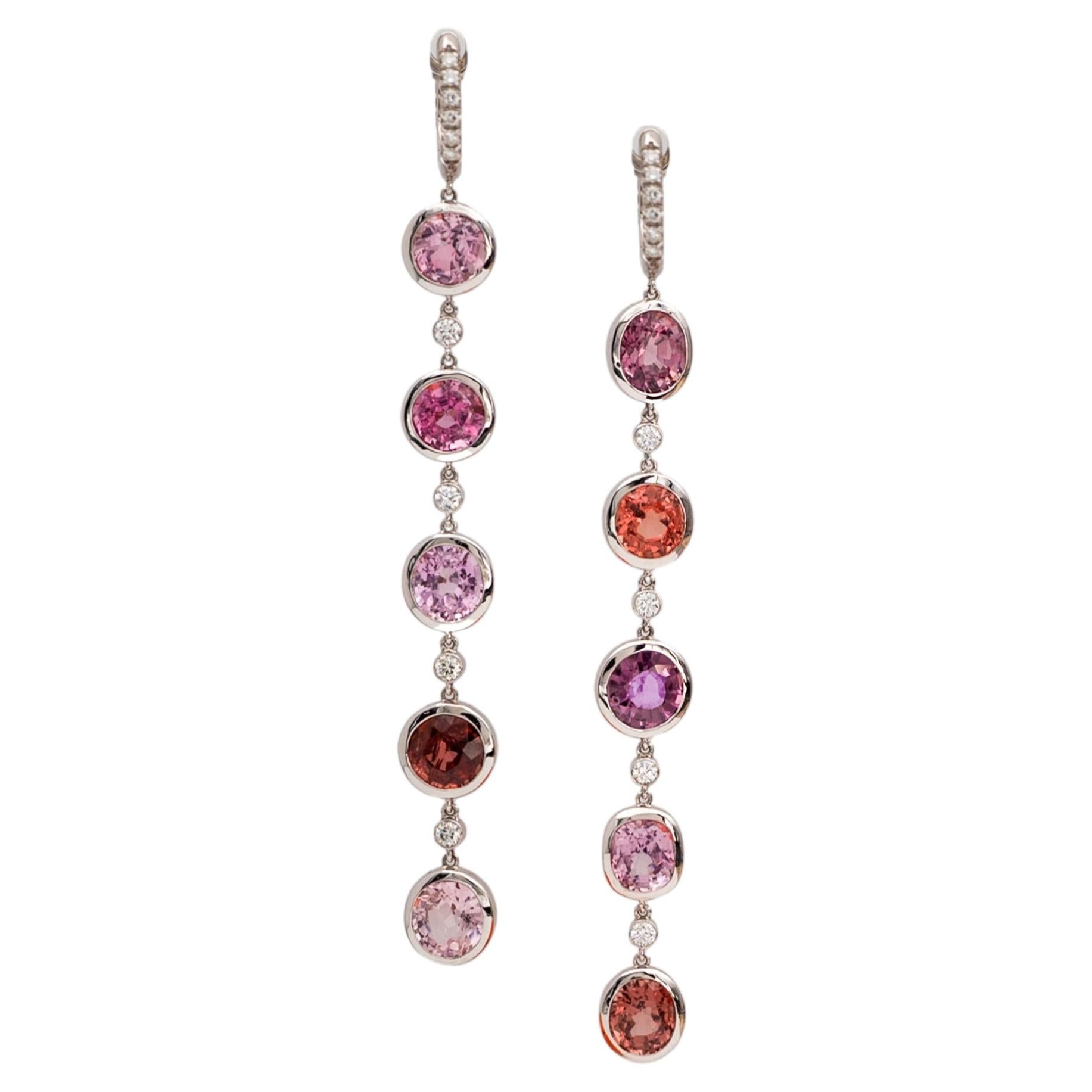 Multicolor Spinel and Diamond 18k White Gold Long Drop Earrings