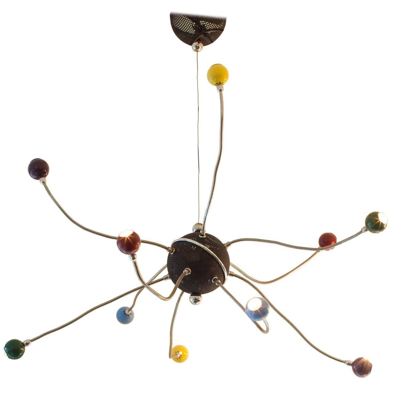 Whimsical Italian sputnik style chandelier with multicolor detail.